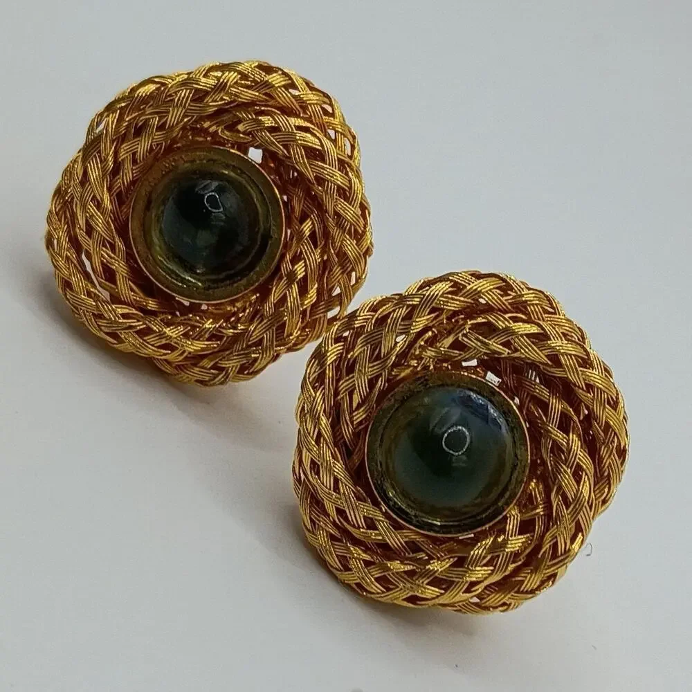 Mid Century Cufflinks with Aqua Blue Cabochons